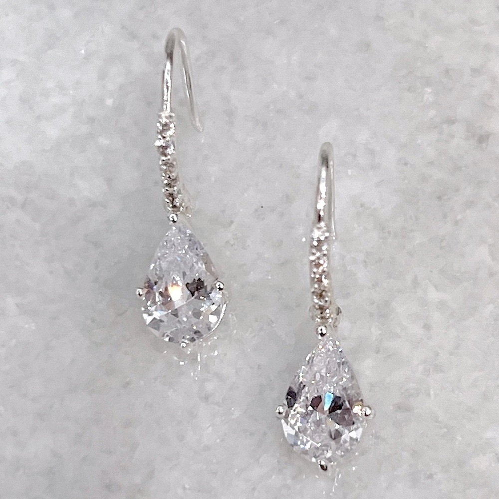 Diamond (Sim) Drop Sterling Silver Earrings - Picture 4 of 13